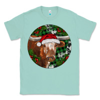 Seafoam Longhorn Cow Christmas Classic Tee - RanaPortraitStore