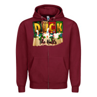 Burgundy christmas duck the halls Zipper Hoodie - Zillion Design Studio