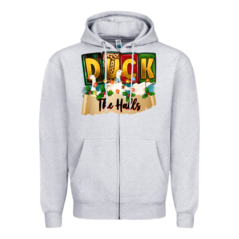 Christmas Duck The Halls Zipper Hoodie by Zillion Design Studio | Teevron