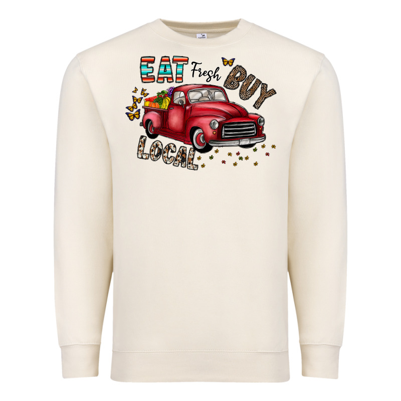 Eat Fresh Buy Local Premium Sweatshirt by CowhideDigitalArt | Teevron