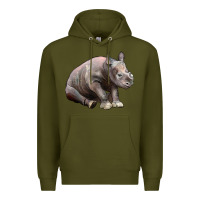 Army Green Baby Rhino Illustrations Premium Hoodie - LillyAllenDesigns