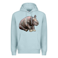 Blue Mist Baby Rhino Illustrations Premium Hoodie - LillyAllenDesigns