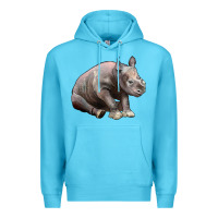 Ocean Blue Baby Rhino Illustrations Premium Hoodie - LillyAllenDesigns