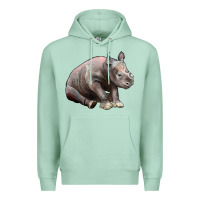Seafoam Baby Rhino Illustrations Premium Hoodie - LillyAllenDesigns