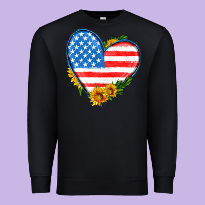 Usa Flag Heart With Sunflower Premium Sweatshirt Designed By Hra Design Shop