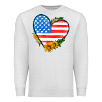 Oatmeal Heather usa flag heart with sunflower Premium Sweatshirt - HRA Design Shop