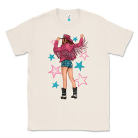 Natural western pink with stars and cowgirl Classic Tee - texasbilliewilder
