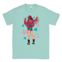 Seafoam western pink with stars and cowgirl Classic Tee - texasbilliewilder