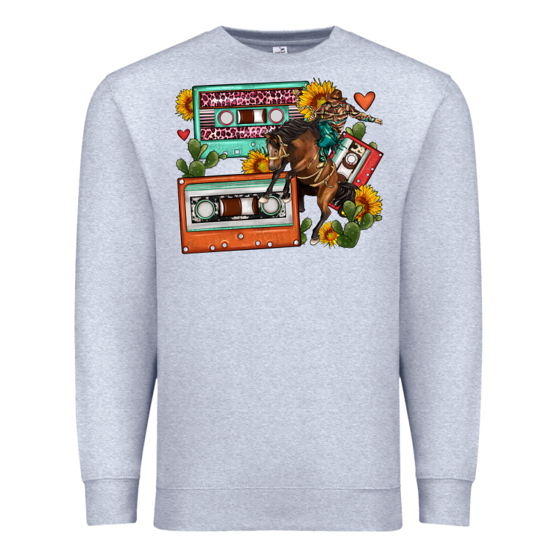 Rodeo Sunflower Cactus Cassette Premium Sweatshirt by FaDigitalArtStudio | Teevron