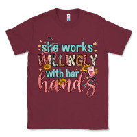 Burgundy she works willingly with her hands Classic Tee - FaDigitalArtStudio
