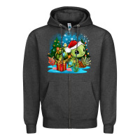 Charcoal Heather christmas turtle Zipper Hoodie - Zillion Design Studio