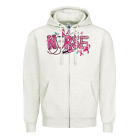 Oatmeal Heather breast cancer nurse Zipper Hoodie - RanaPortraitStore