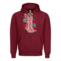 Burgundy floral cowgirl boots Zipper Hoodie - texasbilliewilder