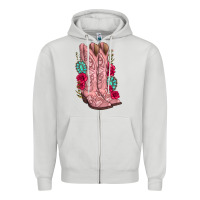 Dove Grey floral cowgirl boots Zipper Hoodie - texasbilliewilder