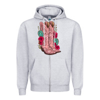 Heather Grey floral cowgirl boots Zipper Hoodie - texasbilliewilder
