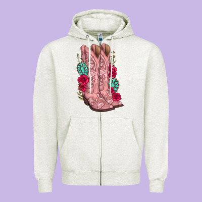 Floral Cowgirl Boots Zipper Hoodie Designed By Texasbilliewilder