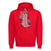 Red floral cowgirl boots Zipper Hoodie - texasbilliewilder
