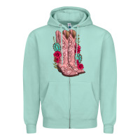 Seafoam floral cowgirl boots Zipper Hoodie - texasbilliewilder