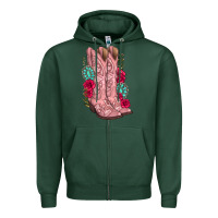 Sports Green floral cowgirl boots Zipper Hoodie - texasbilliewilder