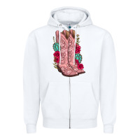 White floral cowgirl boots Zipper Hoodie - texasbilliewilder