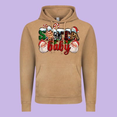 Santa Baby With Santa And Christmas Tree Cake Vintage Hoodie Designed By Adodesignshop