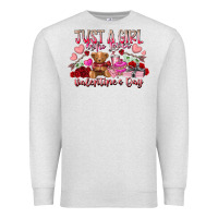 Oatmeal Heather just  girl who loves valentines day Premium Sweatshirt - RacoonDesign