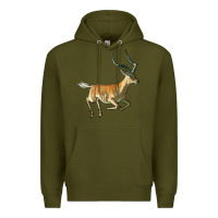 Army Green Impala Antelope Illustrations Premium Hoodie - LillyAllenDesigns