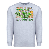 Heather Grey Just a Girl who Loves Saint Patrick's Day Premium Sweatshirt - RacoonDesign