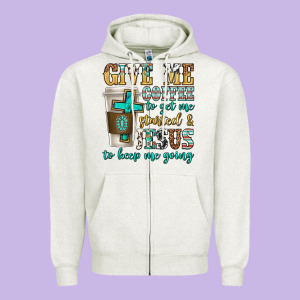 Give Me Coffee To Get Me Started Zipper Hoodie Designed By Texasbilliewilder