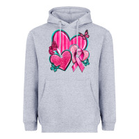 Heather Grey Breast Cancer Hearts Heavyweight Hoodie - texasbilliewilder