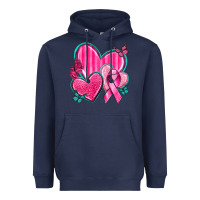 Navy Breast Cancer Hearts Heavyweight Hoodie - texasbilliewilder