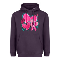 Plum Breast Cancer Hearts Heavyweight Hoodie - texasbilliewilder