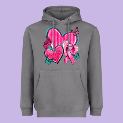 Breast Cancer Hearts Heavyweight Hoodie Designed By Texasbilliewilder