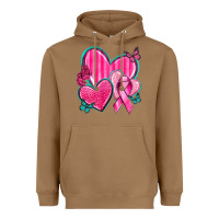 Toasted Coconut Breast Cancer Hearts Heavyweight Hoodie - texasbilliewilder