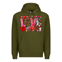 Army Green valentines day love nurse Premium Hoodie - NancyCooperArtShop