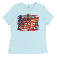 Baby Blue patriotic nurse certified medical assistant medilcal symbol background Ladies Tee - BarkalooDesign
