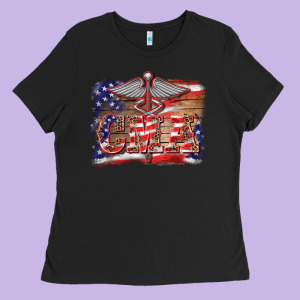 Patriotic Nurse Certified Medical Assistant Medilcal Symbol Background Ladies Tee Designed By Barkaloodesign