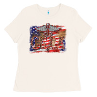 Bone patriotic nurse certified medical assistant medilcal symbol background Ladies Tee - BarkalooDesign
