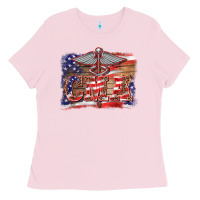 Bubblegum Pink patriotic nurse certified medical assistant medilcal symbol background Ladies Tee - BarkalooDesign