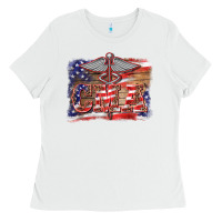 White patriotic nurse certified medical assistant medilcal symbol background Ladies Tee - BarkalooDesign