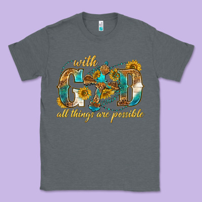 Classic Tee with god all things are possible with cross