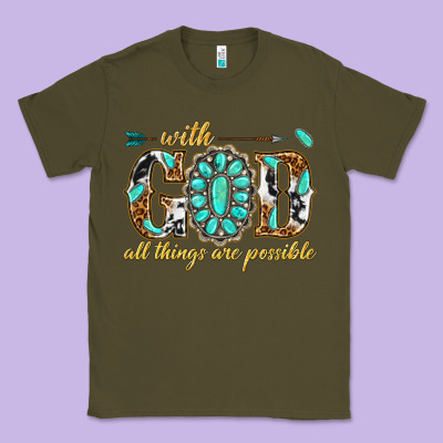 Classic Tee with god all things are possible with gemstone