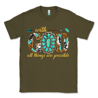 Army Green with god all things are possible with gemstone Classic Tee - texasbilliewilder