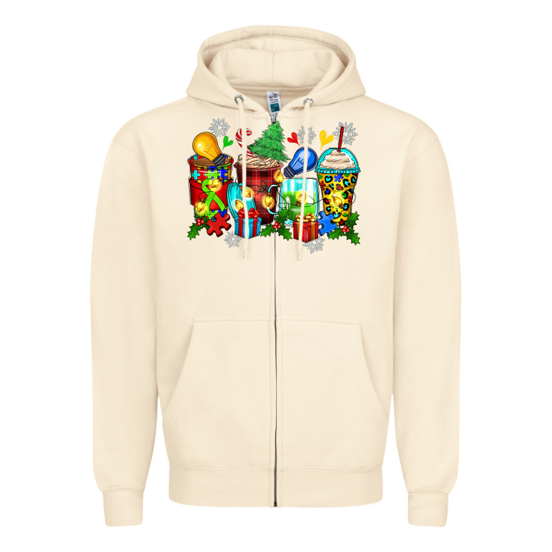 Autism Christmas Coffee Cups Zipper Hoodie by Zillion Design Studio | Teevron