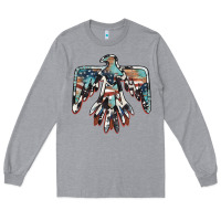 Heather Grey American flag thunderbird Long Sleeve Tee - BarkalooDesign