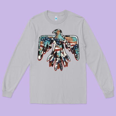 American Flag Thunderbird Long Sleeve Tee Designed By Barkaloodesign