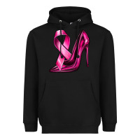 Black Breast Cancer Ribbon and Heels Heavyweight Hoodie - texasbilliewilder