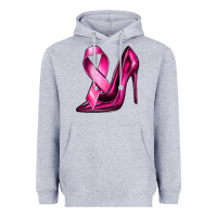 Heather Grey Breast Cancer Ribbon and Heels Heavyweight Hoodie - texasbilliewilder