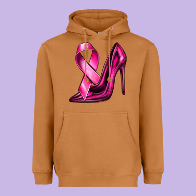Breast Cancer Ribbon And Heels Heavyweight Hoodie Designed By Texasbilliewilder