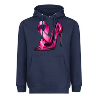 Navy Breast Cancer Ribbon and Heels Heavyweight Hoodie - texasbilliewilder